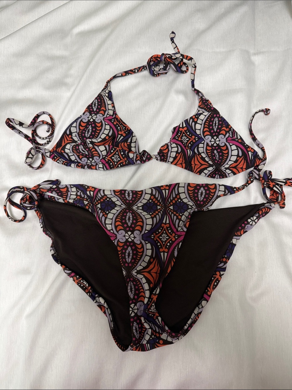 Women’s Purple & Orange Patterned Triangle Bikini - Brand Unspecified